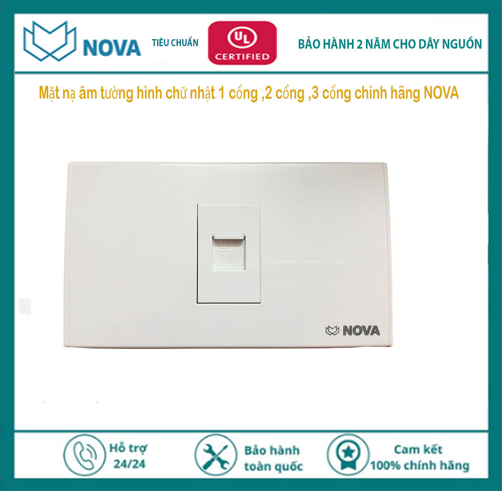 Mặt 1 cổng hình chữ nhật chính hãng Nova lắp mặt âm tường Nova NV-21001